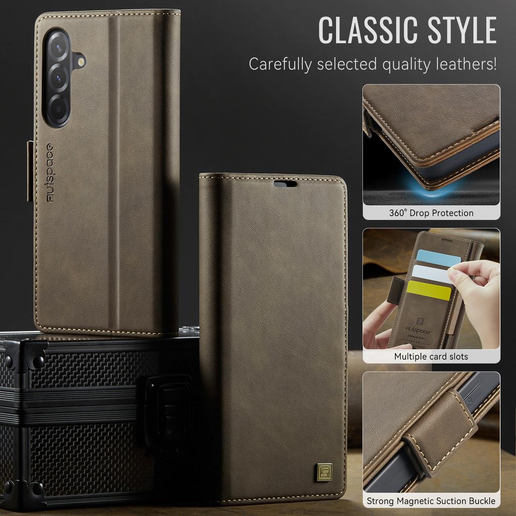 Pro Samsung Galaxy A56 5G pouzdro AUTSPACE A11 Blokování RFID Retro kožený kryt peněženky na mobil