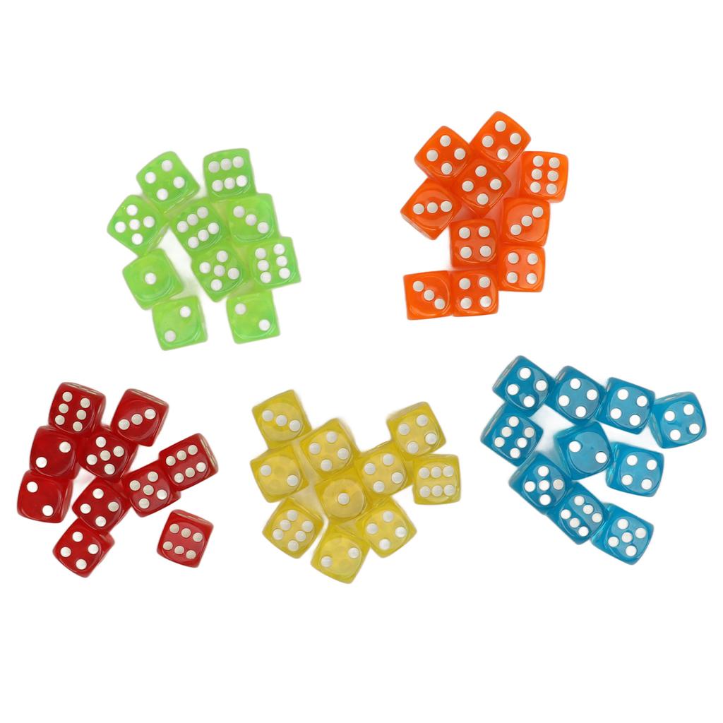 50Pcs 6 Sided Game Dice Set Round Corner Translucent Dice for Board Games Math Games