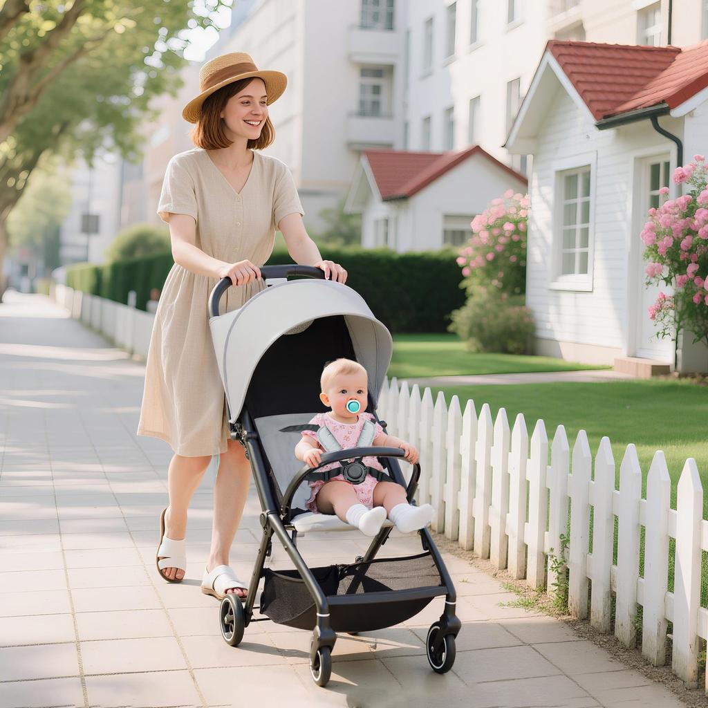 Travel Stroller, Lightweight Pushchair, Compact Buggy with Canopy, Basket and Multi-Position Recline, Light Grey