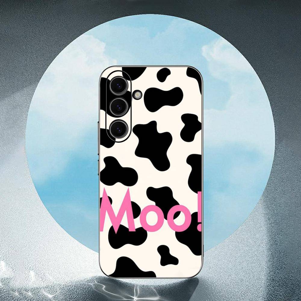 Cute Cartoon Black and White Cow For Samsung Galaxy S23 S24 S25 Ultra S22 Plus S21 Black Soft Case Waterproof Soft Case