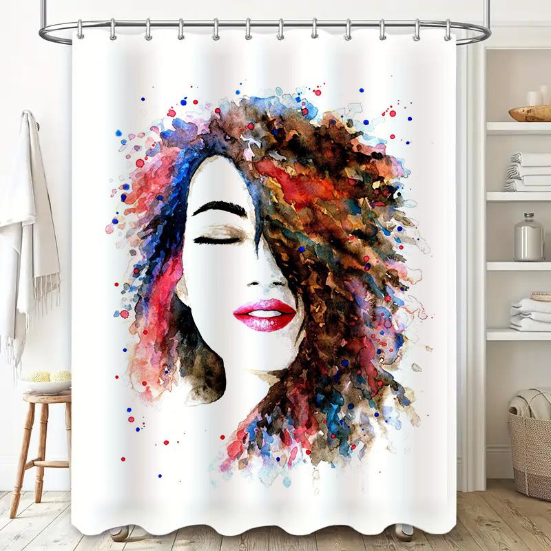 Watercolor Shower Curtain Bathtub Decor Artistic Printed Waterproof Fabric Shampoo Bath Mat Multi-color Abstract Design for Bath