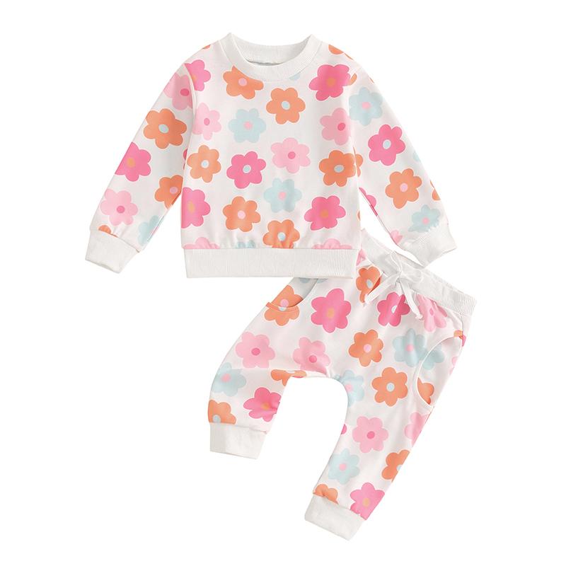 Autumn New Children Long Sleeve Clothes Set Baby Girls Floral Print Sweatshirt + Casual Pants 2pcs Suit Kids Sports Outfits