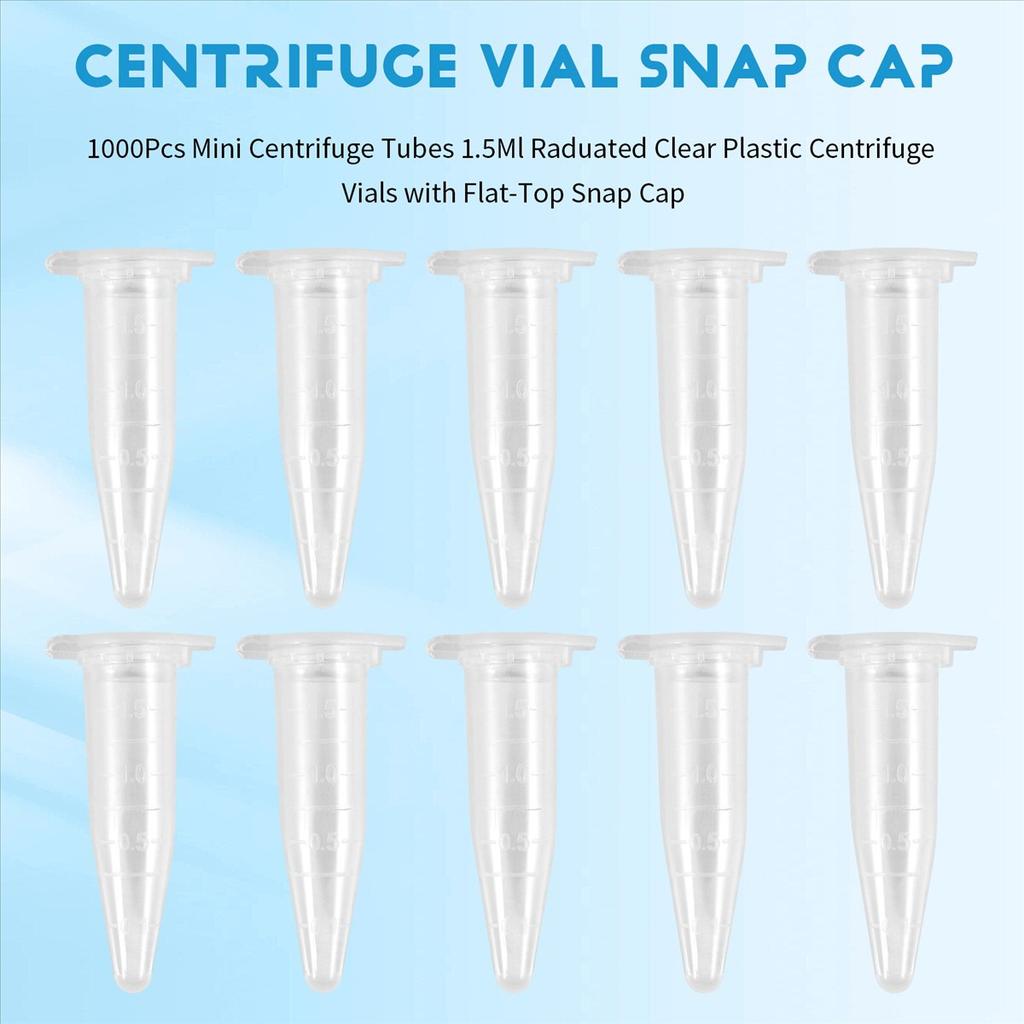BHBL 1000Pcs Mini Centrifuge Tubes 1.5Ml Raduated Clear Plastic Centrifuge Vials with Flat-Top Snap Cap