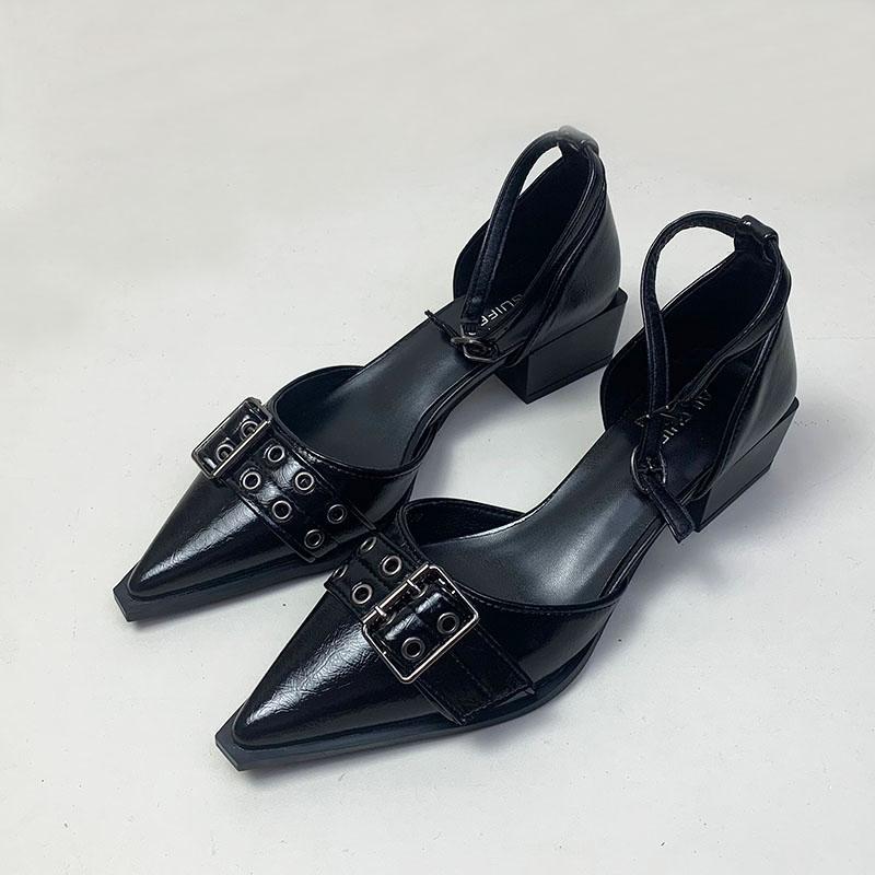 Mode Mode Spitzschuhe Damen 4cm Quadratische Absätze Pumps Schuhe Flach Damen Schnalle Schuhe Knöchelriemen Damen Mittelhohe Absätze Schuhe
