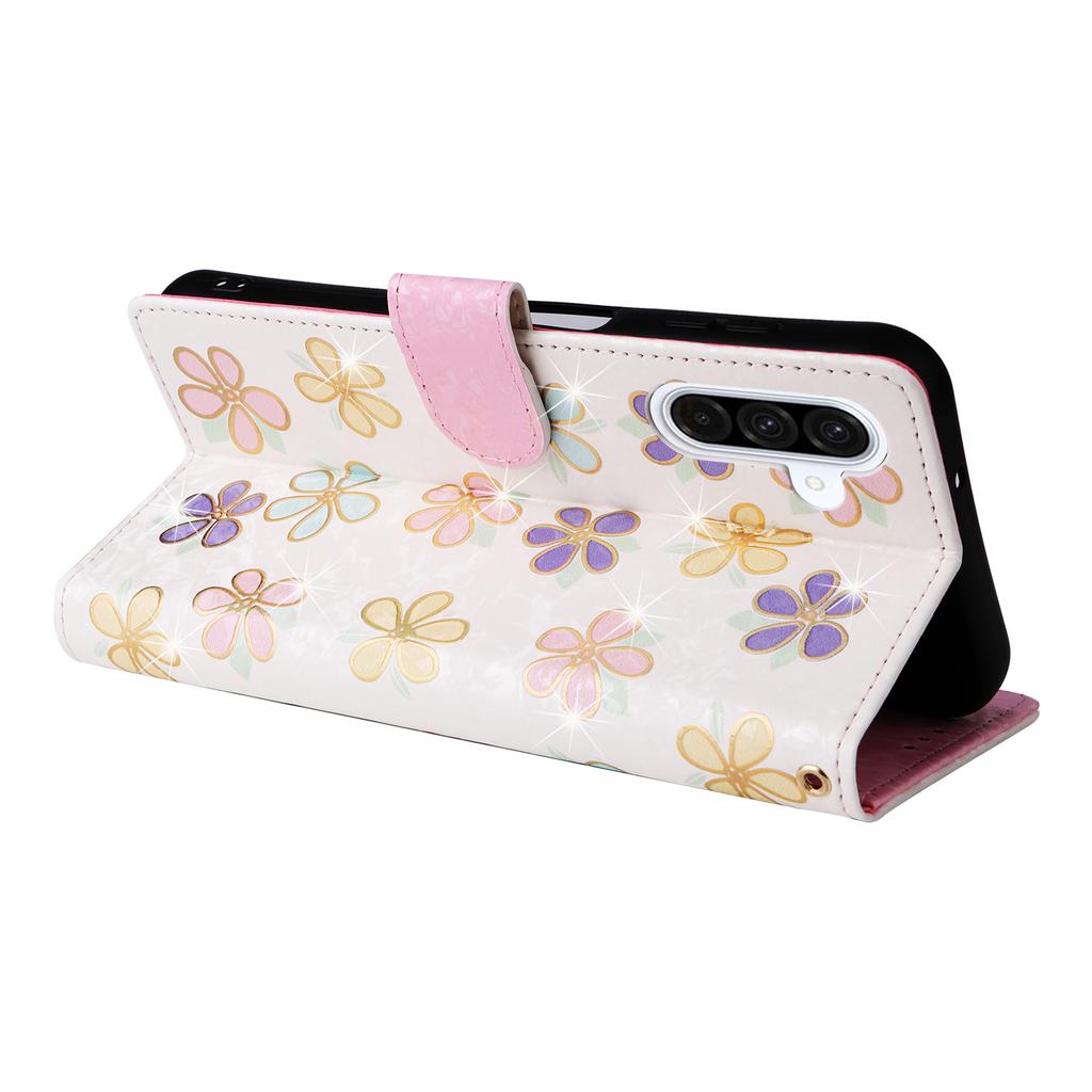 For Samsung Galaxy A17 5G/A17 4G/A26 5G Case RFID Blocking Flower Leather Phone Cover with Wrist Strap