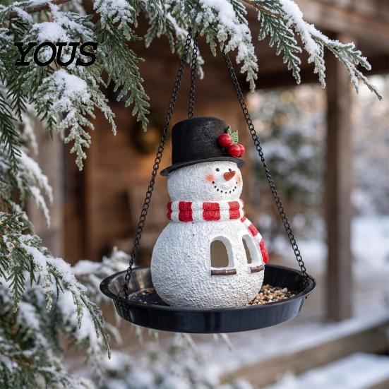 Garden Yard Patio Decor Christmas Snowman Bird Feeder, Hanging Decorative Outdoor Feeding Feeder Station for Wild Birds, Festive Backyard Seasonal