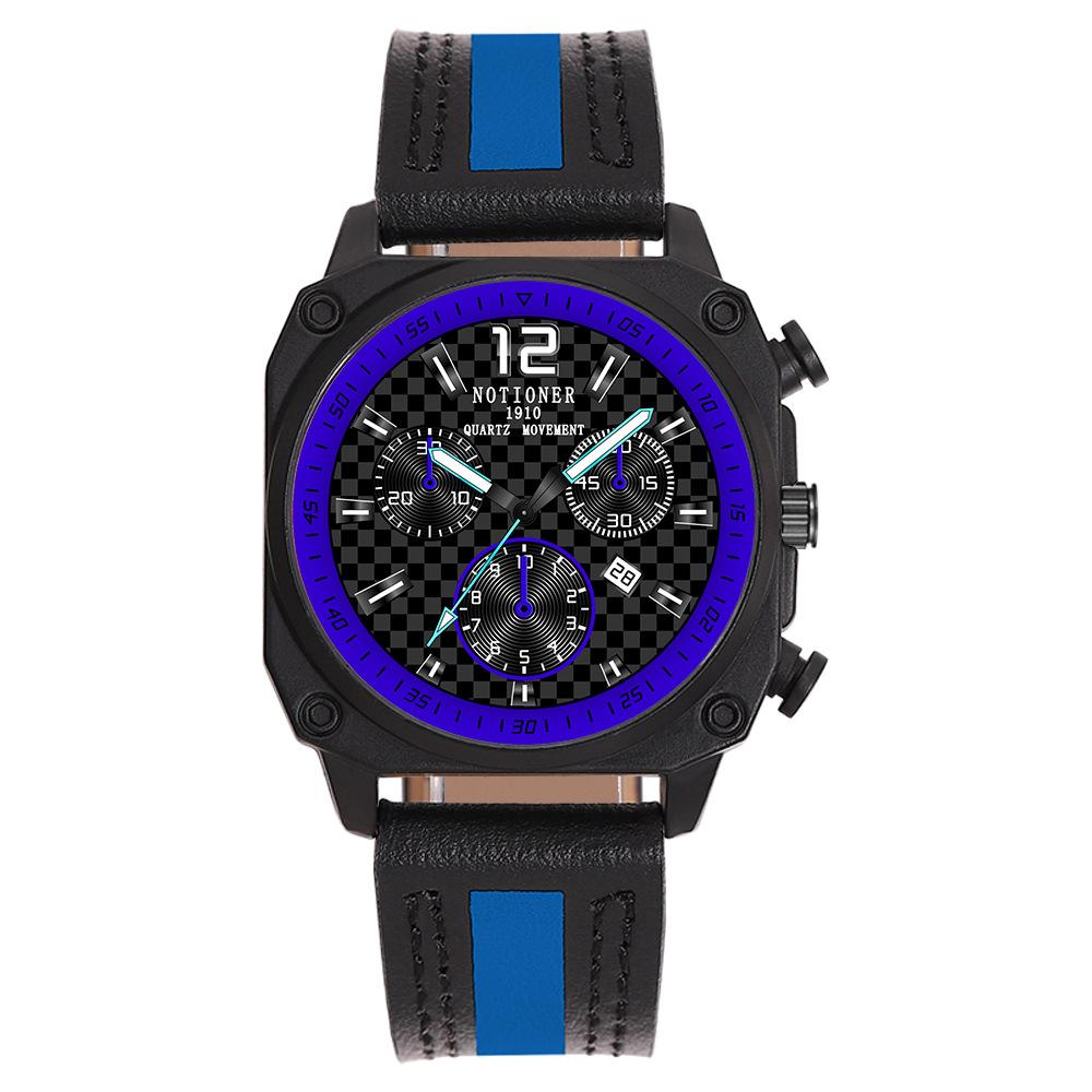 Contrasting Color Leather Men S Watch Trendy Fashion Luminous Waterproof Calendar Quartz Watch