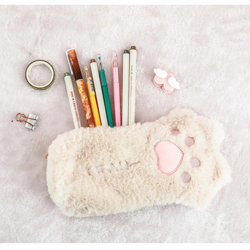 Plush Cat Claw Pencil Case Wallet Student Large Capacity Stationery Bag Pencil Bag Japanese Style Stationery Bag