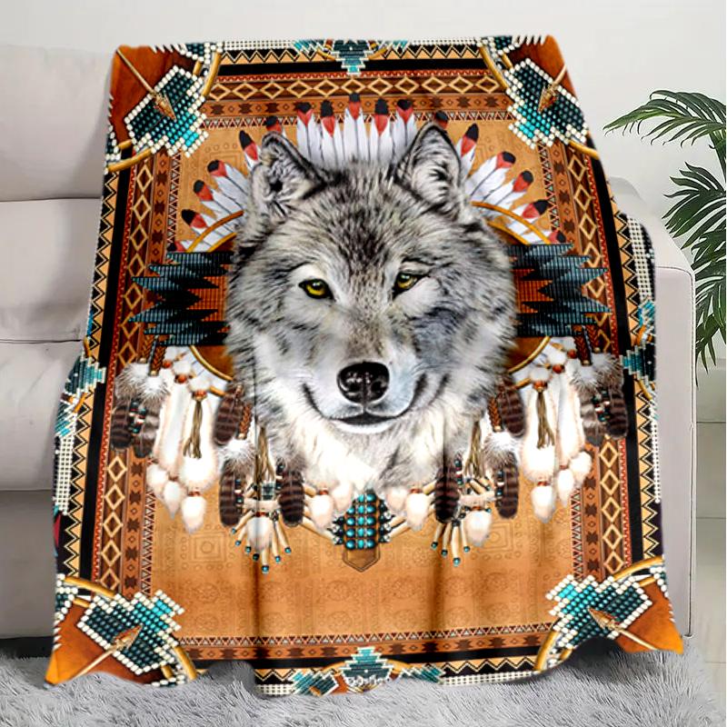 1PC Wolf Elements printed blanket, all season lightweight home office outdoor nap multifunctional blanket A8