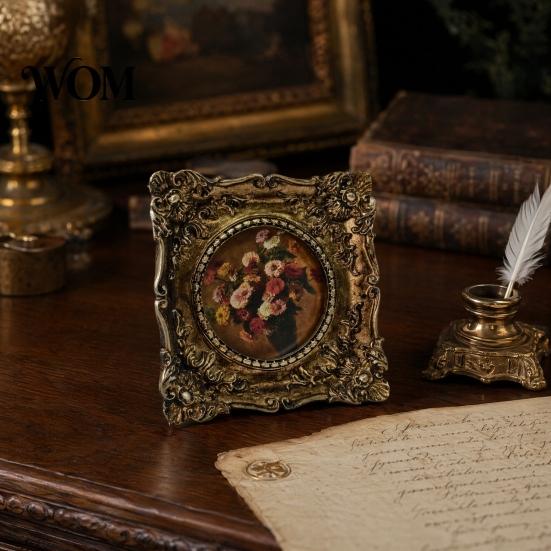 Decorative Vintage Frame Retro Photo Frame, Golden Coated Distressed Picture Resin with Rococo Classic Wall Decor Texture, Tabletop And Mount