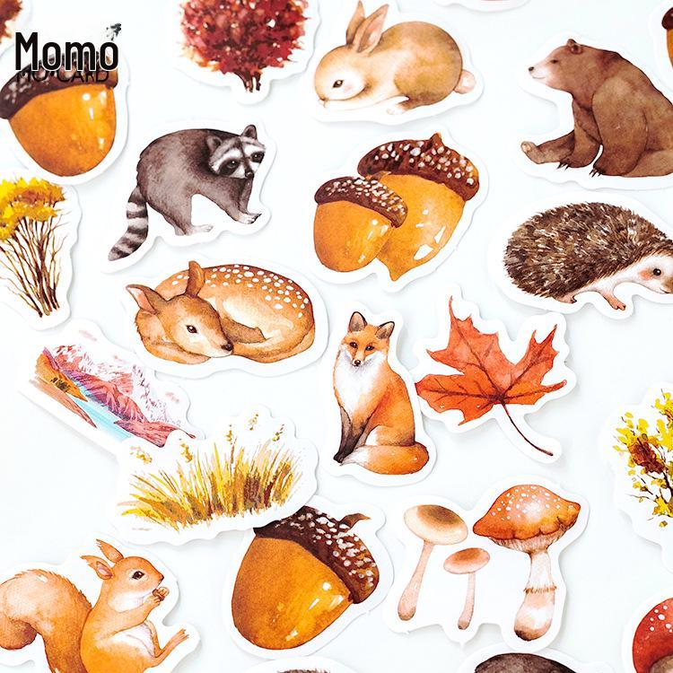Autumn Forest Self-Adhesive Momo Box Stickers for Albums and Decoration