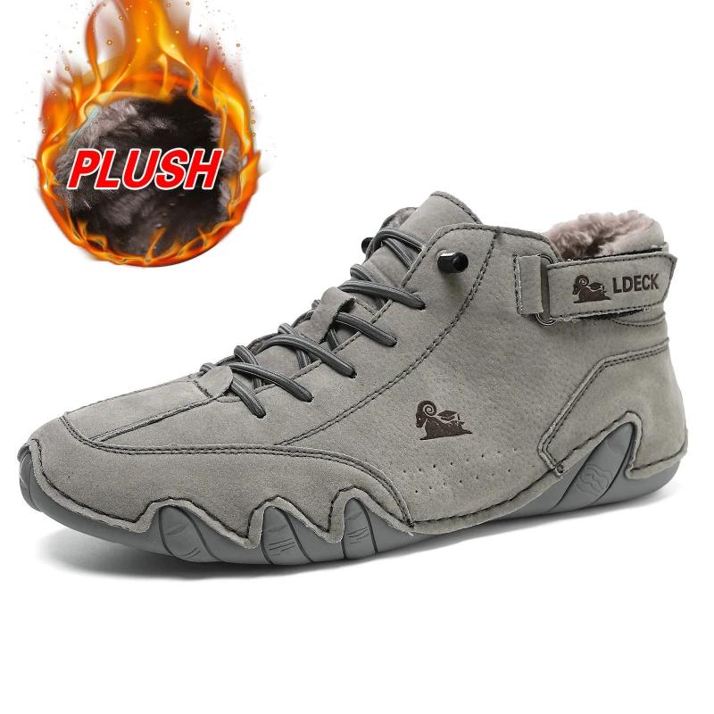 Fashion New Men's Leather Ankle Boots Fashion Soft Sole High Top Sneakers Winter Outdoor Loafers Comfortable Keep Warm Men Boots