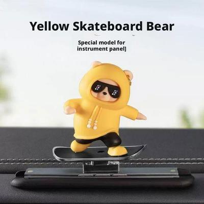 Car Decor Cute Sliding Skateboard Bear Ornaments Car Nter Console Ornaments Creative Dashboard Acssories Gifts