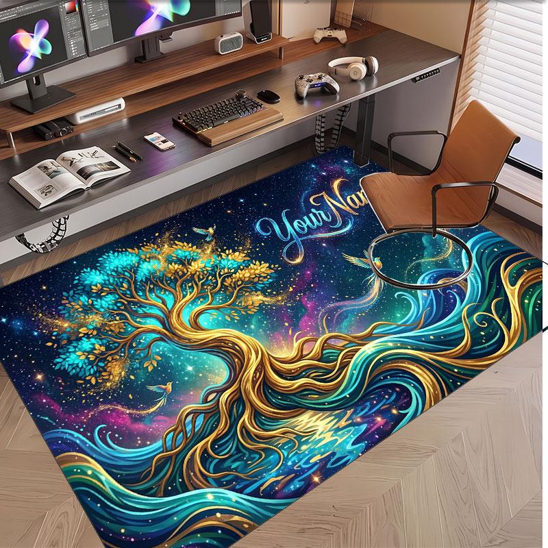Tree of Life Theme Soft Crystal Velvet Rug Custom Name & Text Print Non Slip Floor Rug for Bedroom Living Room