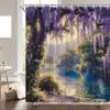 Tenda Doccia Foresta Fantastica Viola Floreale Lago Montagna Pianta Rampicante Glicine Fiore Giardino Primaverile Sognante Paesaggio Fiabesco