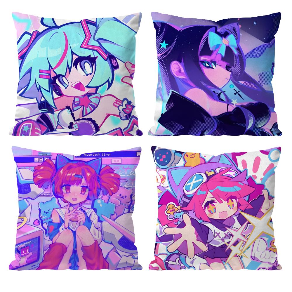Anime Muse Dash Girl Cushion Cover Pattern Printed Pillowcase for Living Room Sofa Cushion Cover & Bedroom Decor