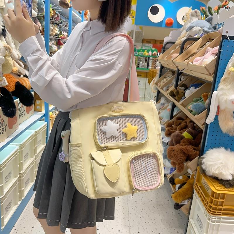 Student Commuter Shoulder Bag Girls Color Block Handbag Crossbody Bag