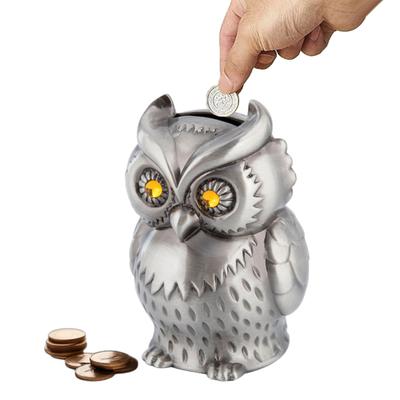 Metal Owl Piggy Bank Realistic Owl Shaped Cash Coin Storage Container Kids Adults Animal Money Saving Box Jar Desktop Decoration