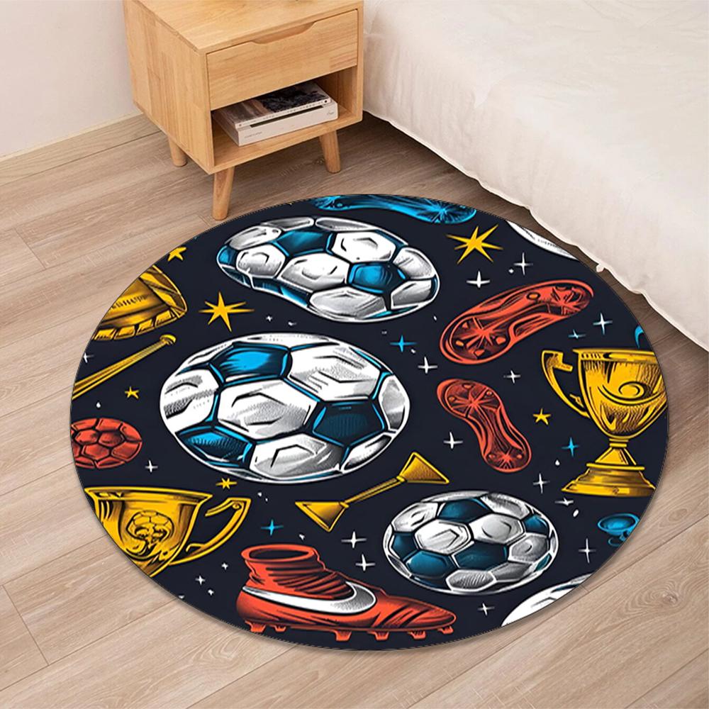 Soccer Printed Round Rug Carpet Chair Rug Area Rug Entryway Doormats,for Office Chair Living Room Bedroom Kitchen Room.