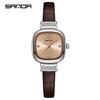 Sanda 7052 Women's Leather Strap Diamond-Accented Small Square Dial Sunburst Quartz Watch