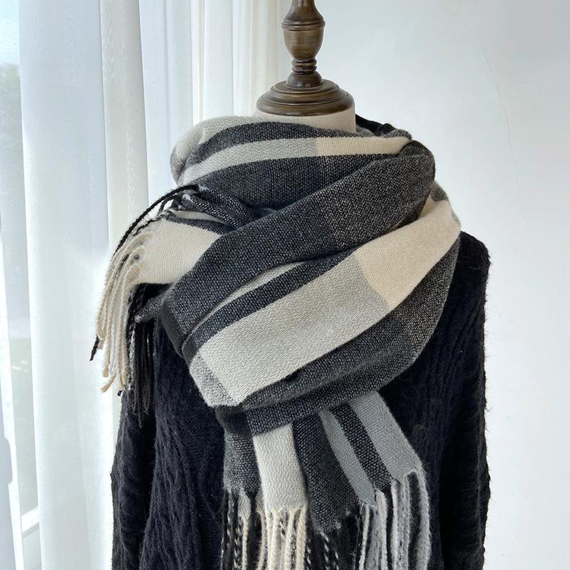 Eșarfă Plaid Cașmir Imitație Eșarfă Nouă de Iarnă Șal pentru Femei Eșarfă Groasă Europeană și Americană Caldă cu Franjuri