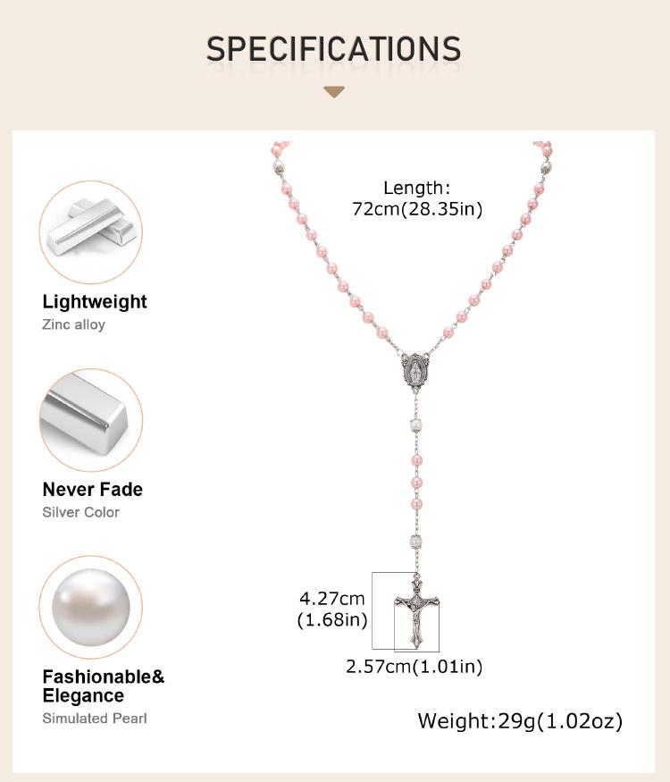 Collana Rosario Perla Rosa Perline di Preghiera Cattoliche Medaglia Vergine Maria Collana con Croce Religiosa per donne Gioielli Religiosi Regalo