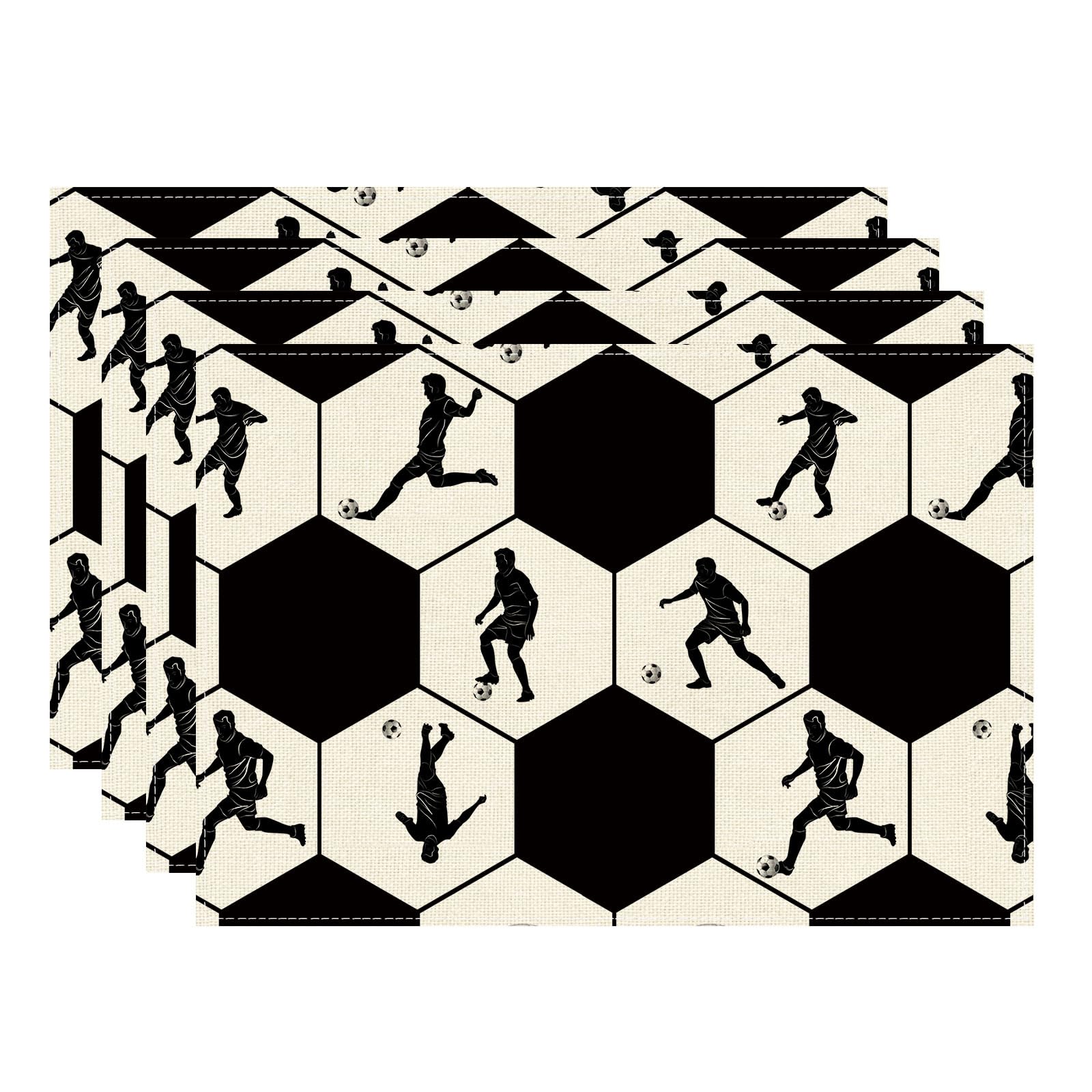 

Black and White Checkered Soccer Player Placemats Set of 4 Table Mats for Game Day Soccer Party Home Kitchen Dining Table Decorations 12x18 Inch Placemats Set of 4 （12x18 Inch）