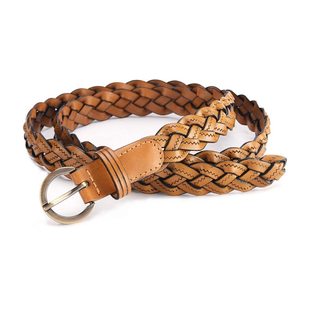 Vintage Casual Cowhide Braided Belt Ladies Dress Cummerbands Pin Buckle Waistband Weave Waist Band