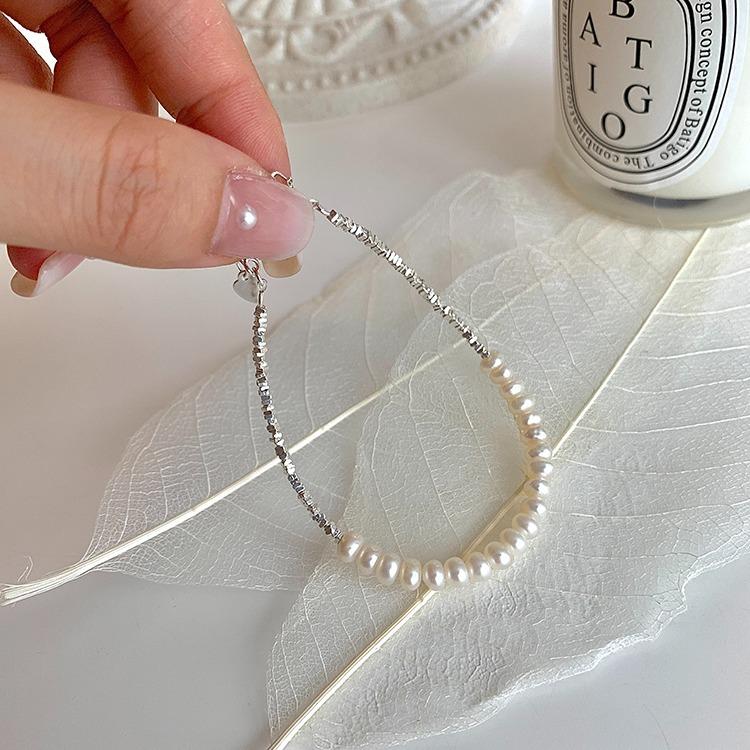 Copper Silver-Plated Small Freshwater Pearl Broken Silver Necklace Femininity Same Bracelet Necklace Set