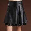 Women's Artificial Leather Skirt High Waist Sexy Lace Stitching A-line Skirt Autumn Winter Sexy Black Pleated Skirt