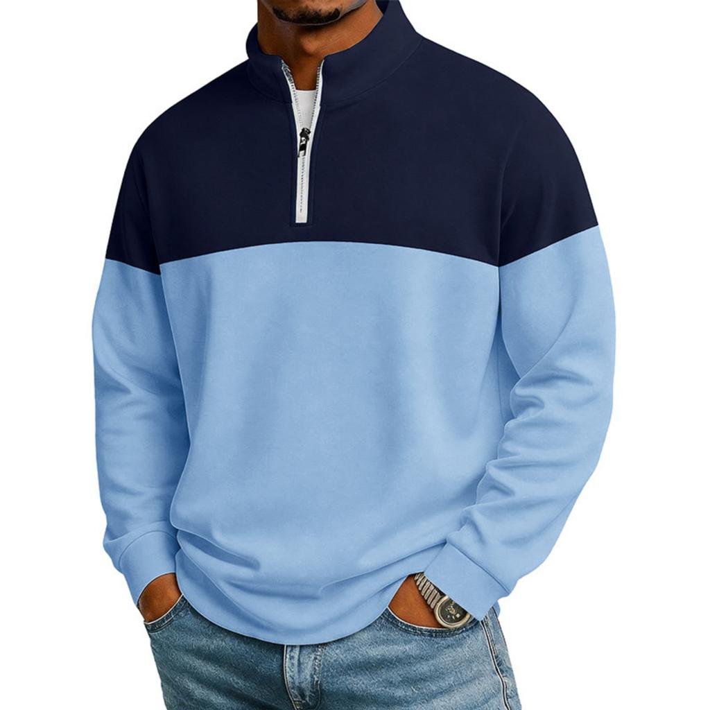 Men's Long Sleeve Pullover Sweatshirt Half Zip Mock Neck Loose Fit Color Block Athletic Top for Casual Wear