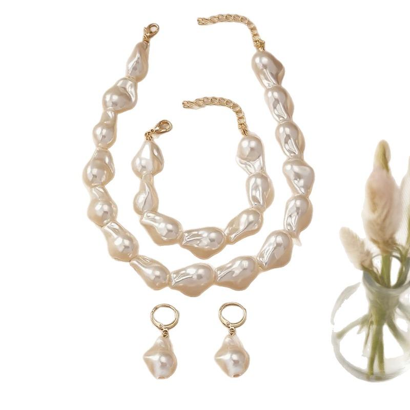 Fashion Imitation Baroque Pearl Neck Chain Bracelet Earrings Pendant Jewelry Set Special-shaped Imitation Pearl Fashion Set