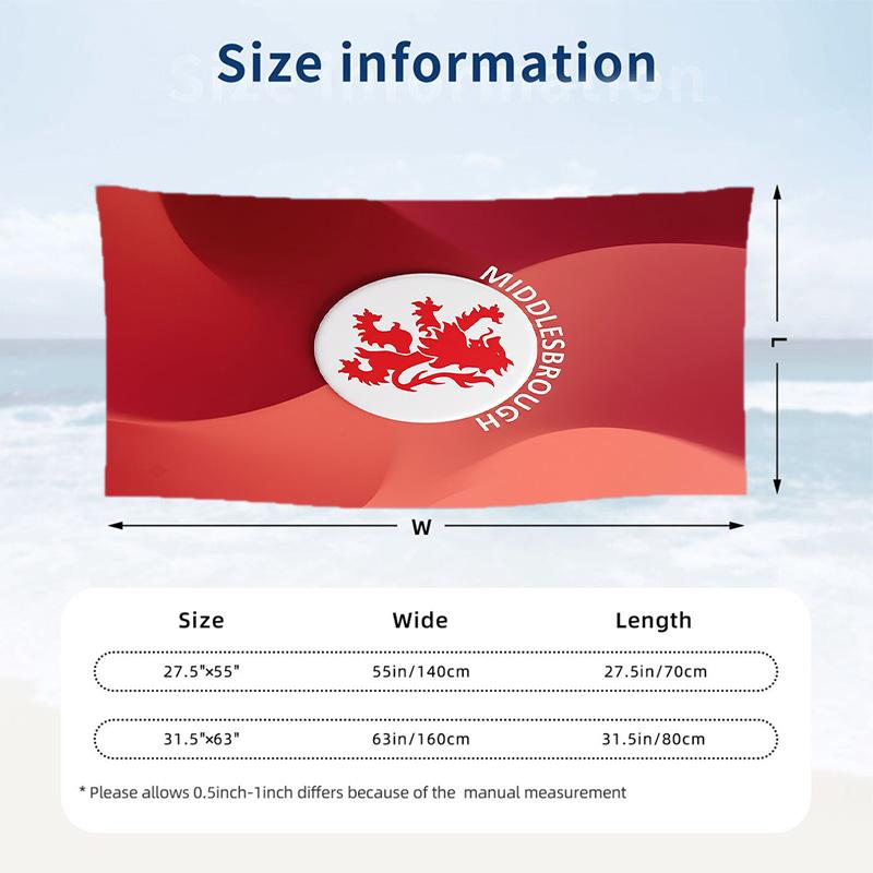Stampa Middlesbrough FC Asciugamano da Spiaggia Quick Dry Microfibra Assorbente Portatile da Viaggio Asciugamano per Nuoto