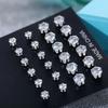 Maximum 36 Pairs Shiny Zircon Stud Earrings Set for Women Men Daily Versatile Chic copper Color Crystal Ear Zircon Accessories