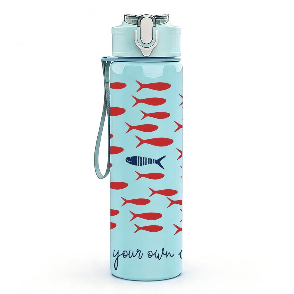 1PC Red Fish School Pattern Print 750ml Color Plastic Sports Water Bottle Leakproof Flip Straw Lid Suitable for Sports Office Home Use