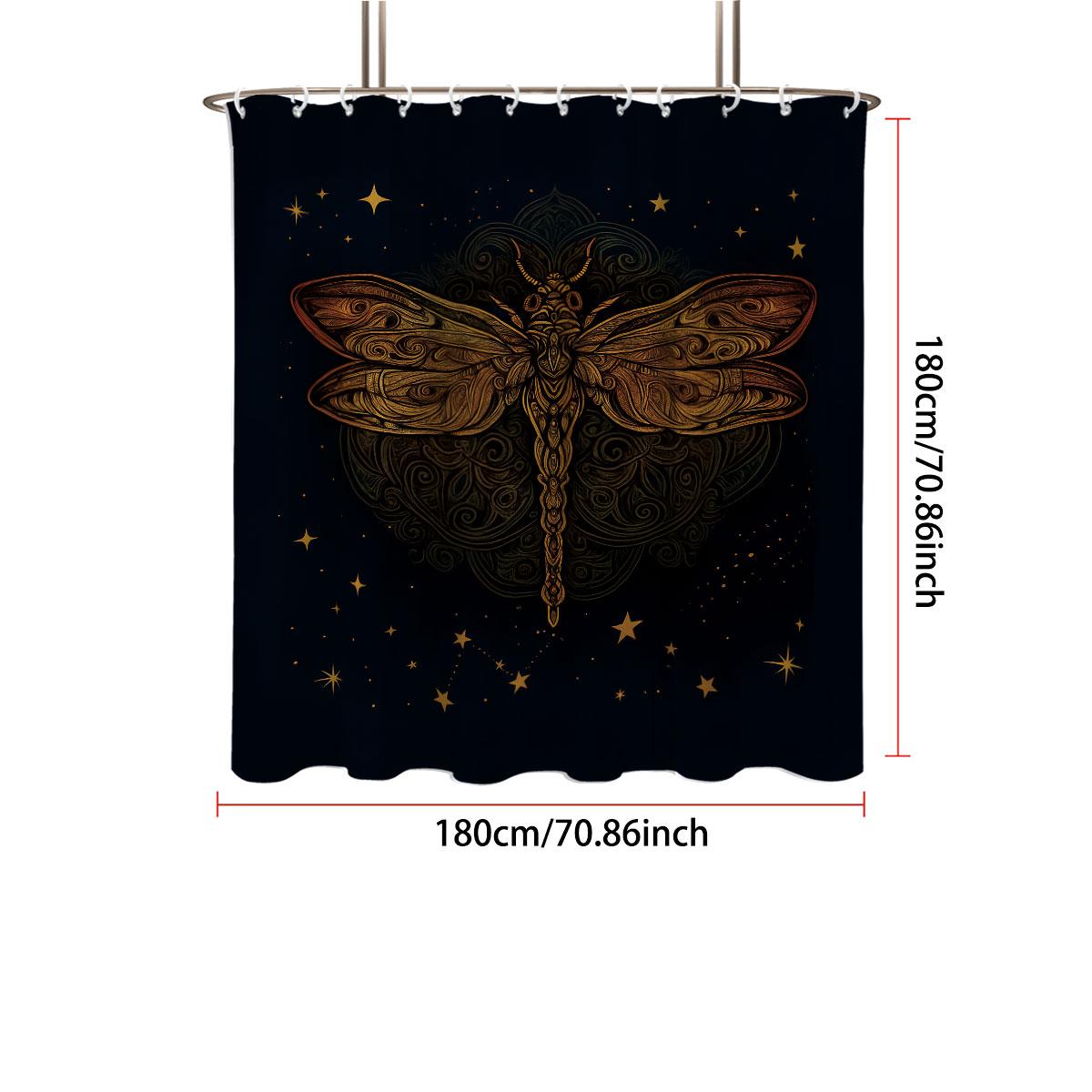 

1Pc Dragonfly Print Black Waterproof Shower Curtain Bathroom Partition Privacy Multiple Sizes 12 Hooks Easy To Install 90x180cm
