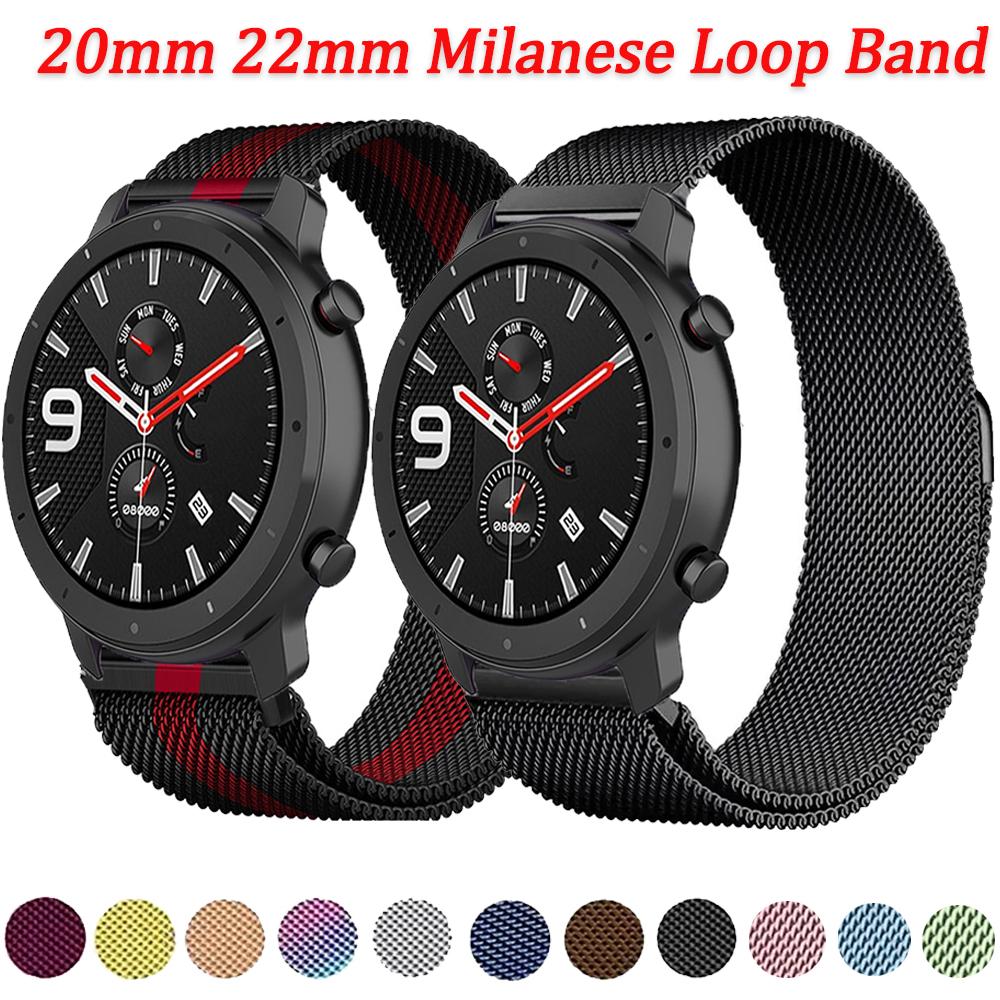 20mm 22mm Magnetic Milanese Strap for Amazfit Active 2/GTS 4 3 mini/GTR 47mm Metal Wristband for Amazfit Balance 2 1/Bip 6 Belt