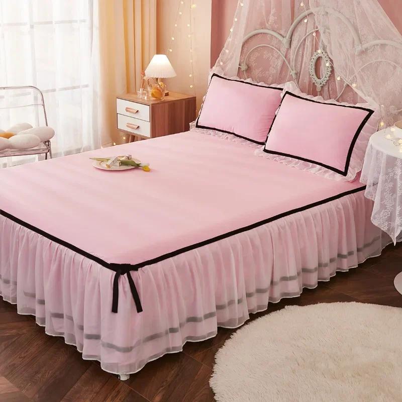 Vintage Style Bow Tie Bed Skirt Solid Minimalist Chiffon Lace Bedspread Little Fresh Mattress Protector Sheet
