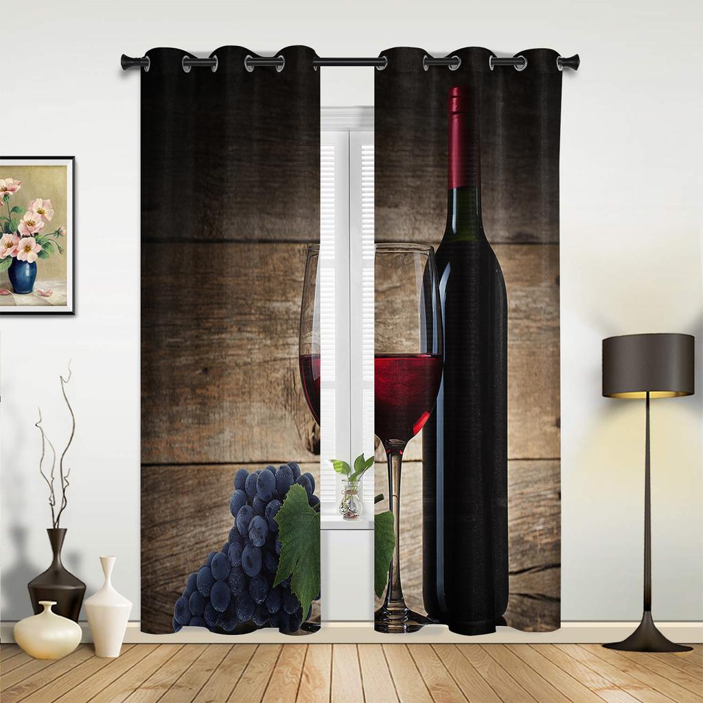 Wine Glass Wine Fruit Grapes Windows Curtains Living Room Bedroom Window Treatments Household Kitchen Curtains