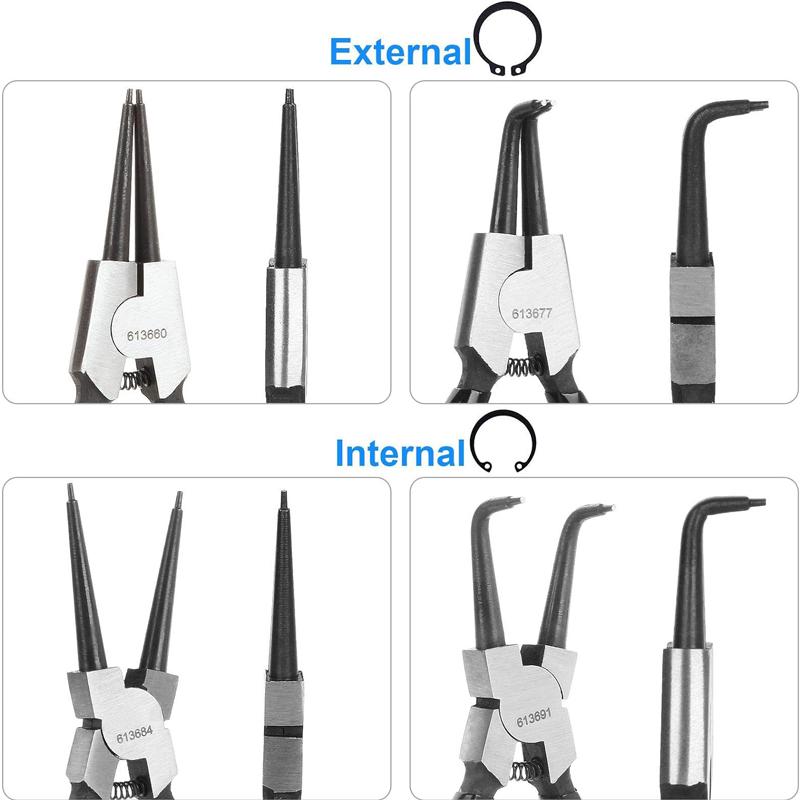 4pcs 7" Snap Ring Pliers Set Circlip Pliers Kit with Straight/Bent Jaw for Ring Remover Retaining and Remove Hoses Gaskets