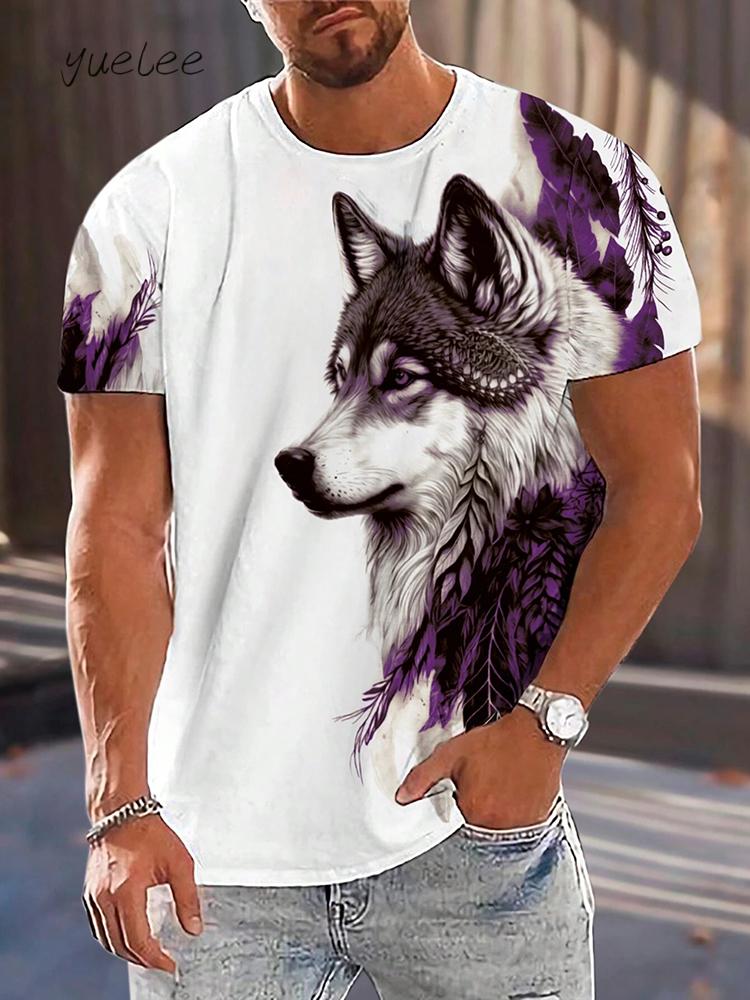 Summer 3D Wolf Pattern T-Shirts for Men Men's Short Sleeve Tee Round Neck Men's Tops Fashion Currents Oversized Men's T-Shirt