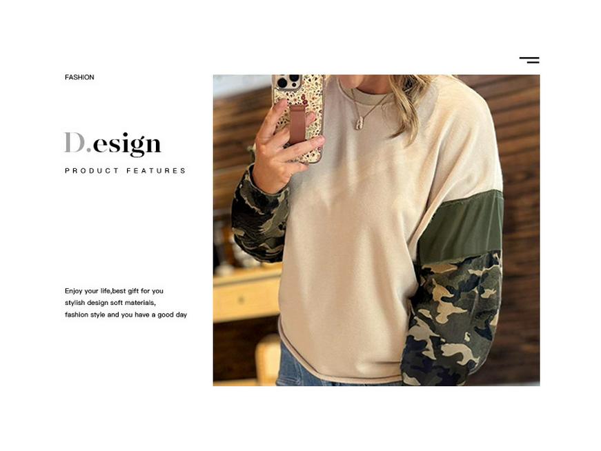 Plus Size Women's Camouflage Patchwork Hoodie - New Design Loose Long Pullover Top