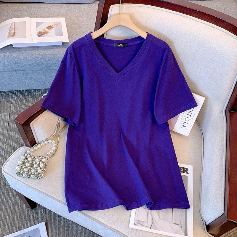 Women's Plus Size T-Shirt Summer Cotton Short Sleeve Loose V-Neck Top