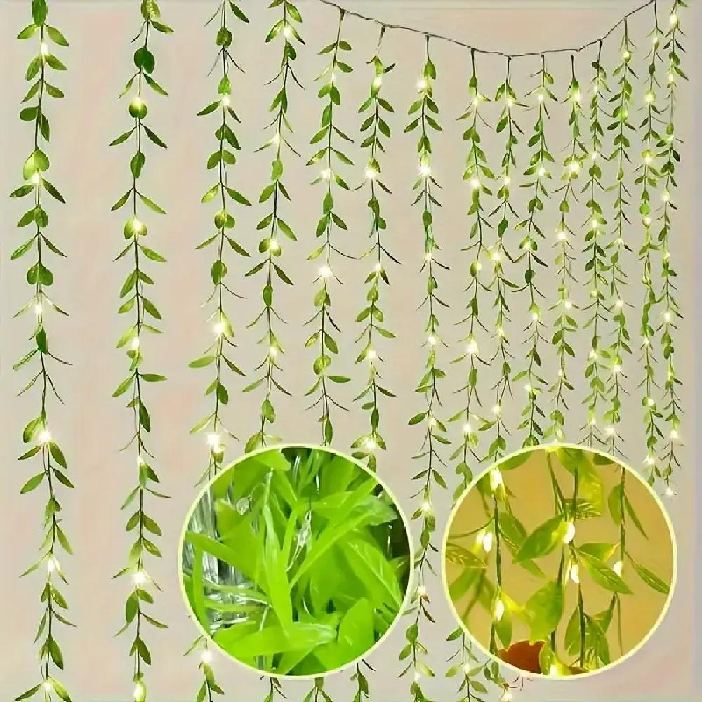 LED green leaf rattan copper wire 3X1M curtain lamp USB remote control home decoration simulation plant Liuye stylus