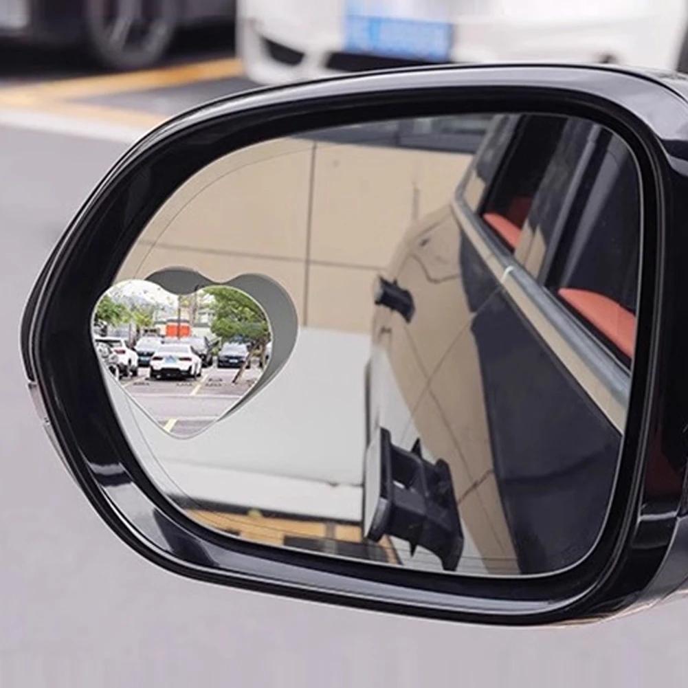 2Pcs Heart Shape Frameless Car Rearview Mirror Set Adjustable Wide Angle Blind Spot HD Safety Glass Reverse Assistance Mirror