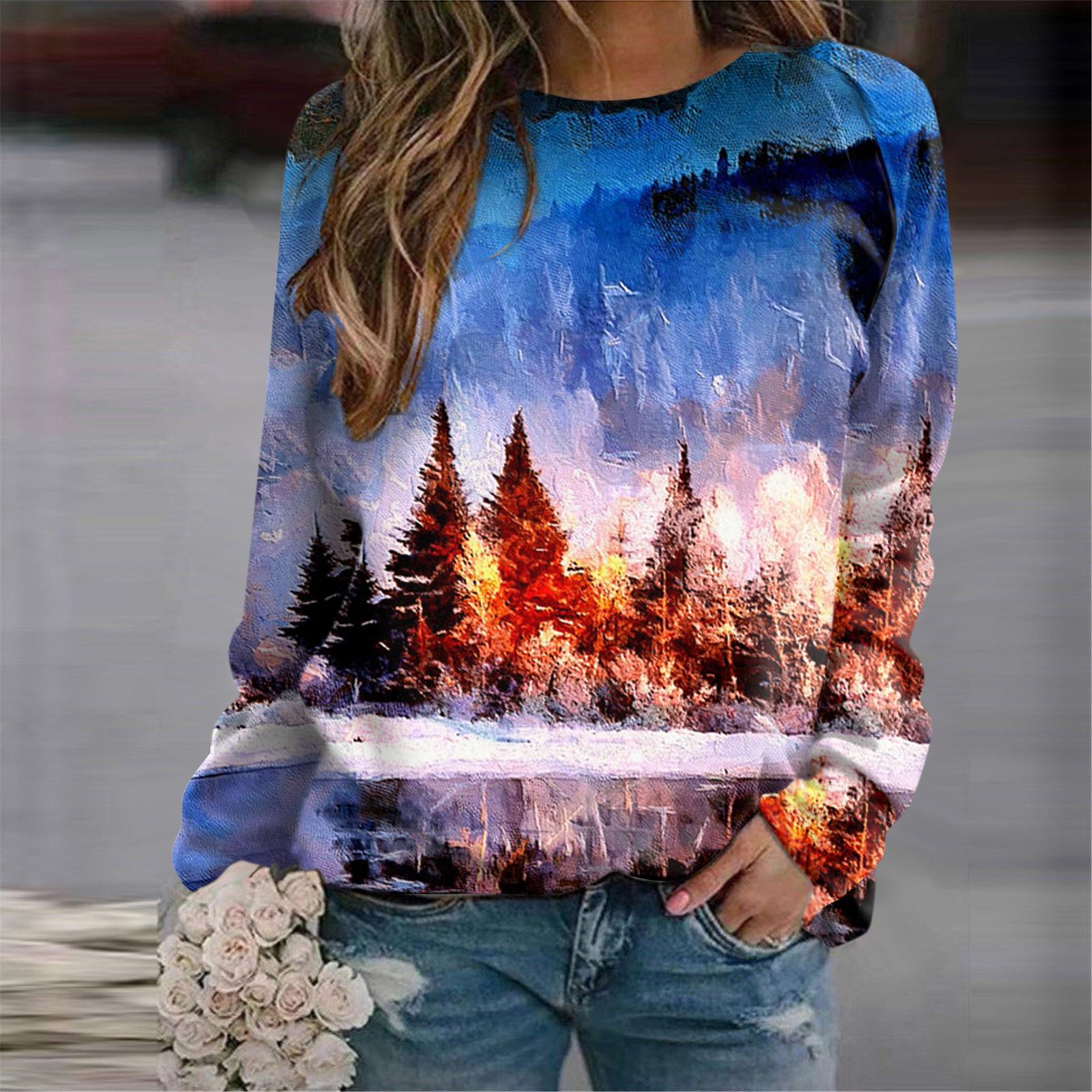 Толстовки с 3D-принтом «Лесные деревья» Женские повседневные регланы с длинными рукавами Худи Женские пуловеры Харадзюку Y2k Топы Женская одежда M