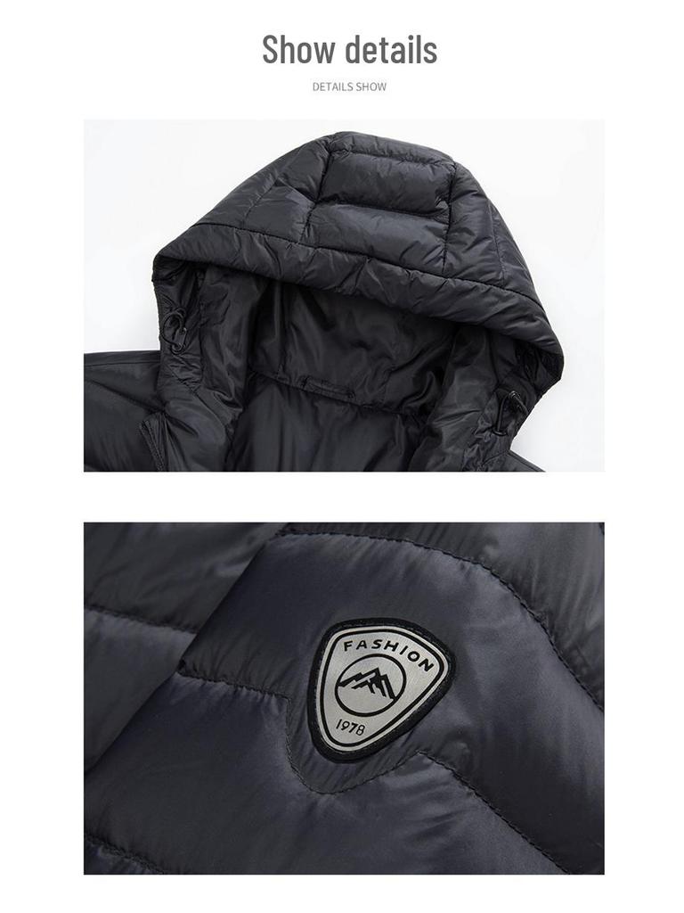 Men's Lightweight Hooded Down Jacket 2025 – Short Style, Stand-Up Collar, Trendy Winter White Duck Down Outerwear