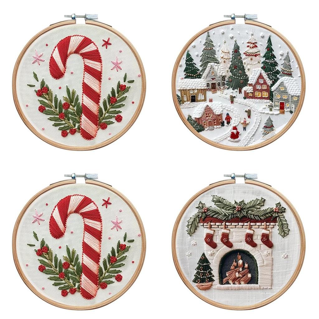 Christmas Embroidery Kit Featuring Unique Floral And Leaf Designs Perfect For Holiday Decor Projects