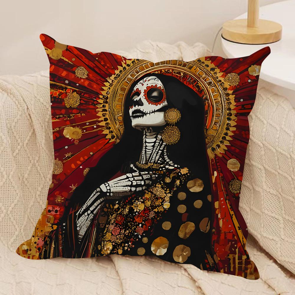 Abstract Day Of The Dead Cushion Cover Silky Short Plush Invisible Zipper Dustproof Sofa Pillow Case For Home Decor