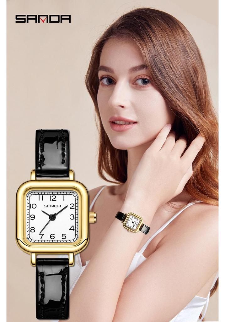 Sanda Women's Fashion Quartz Watch with Leather or Steel Strap - Waterproof and High-End Design.